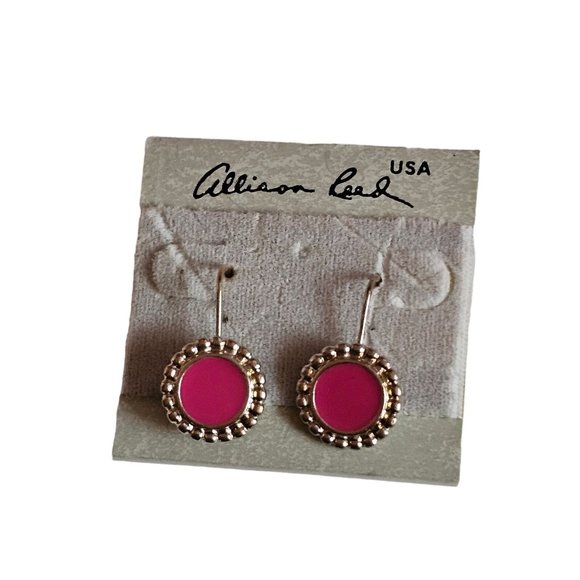 Vintage ALLISON REED Drop Dangle Fish Hook Pink Silver Tone  PIERCED EAR… - Picture 3 of 9